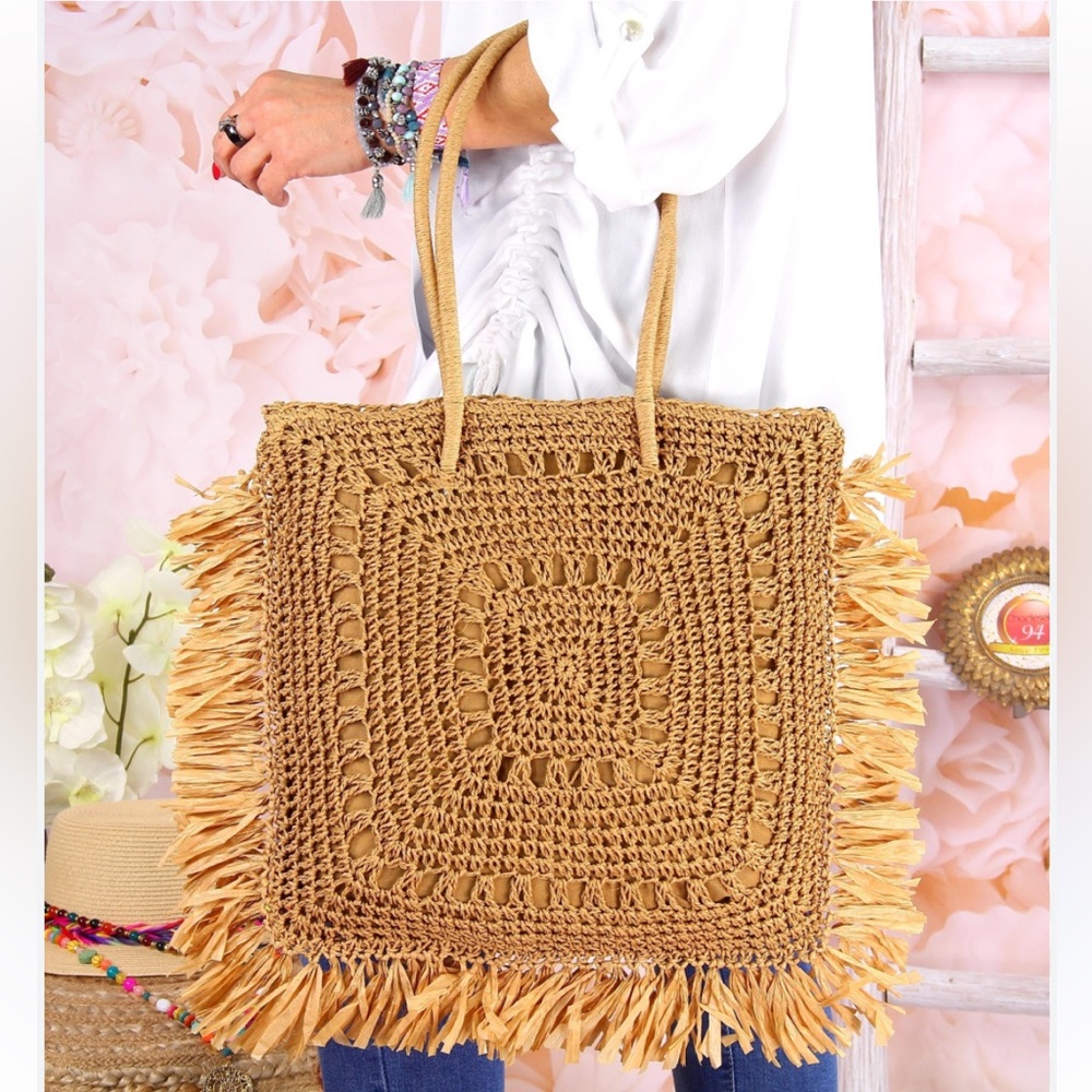 Zara Natural Straw Tote Bag XXL Boho Beach Summer Vacation Travel Casual Tan